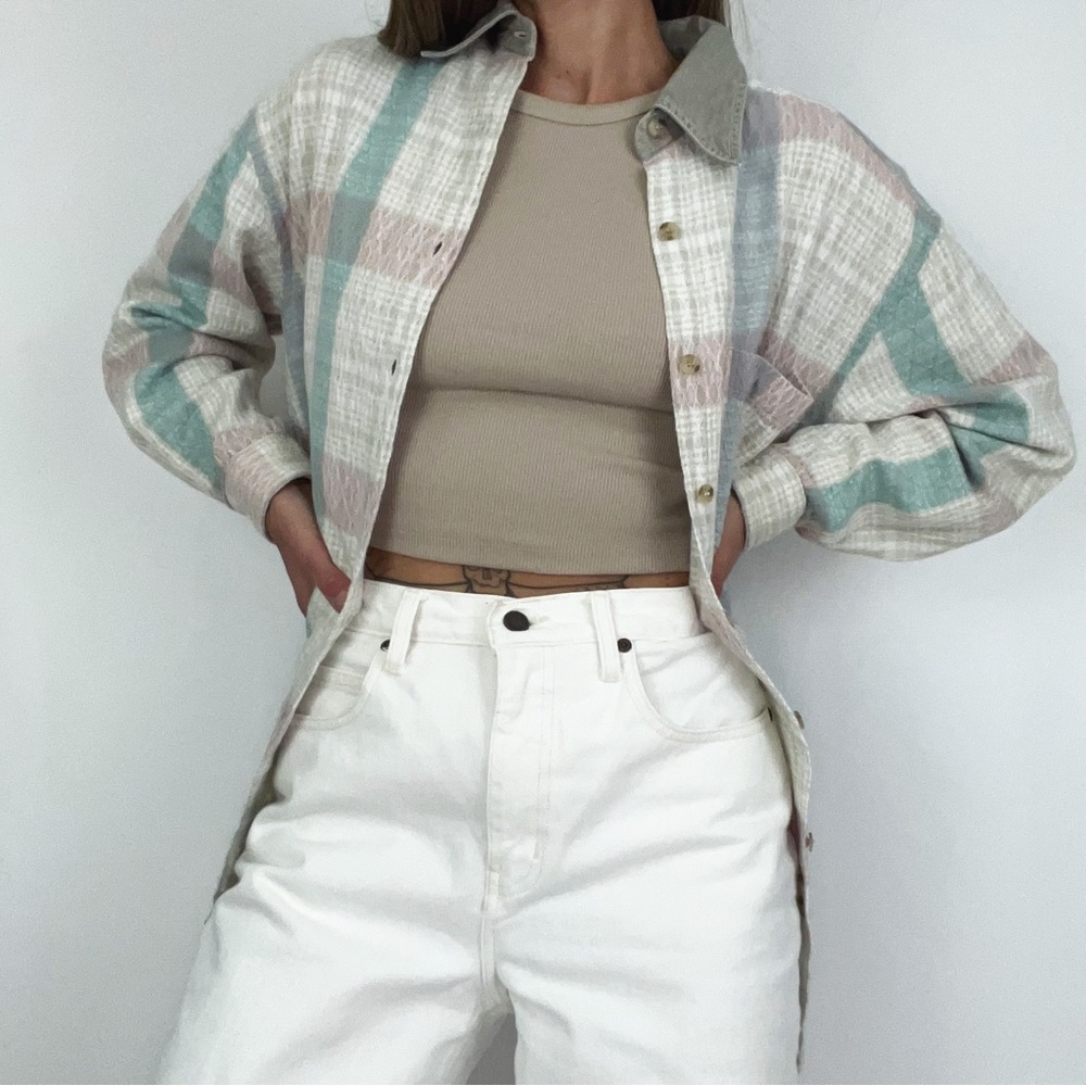 Vintage Plaid Button-Front Top | Size M